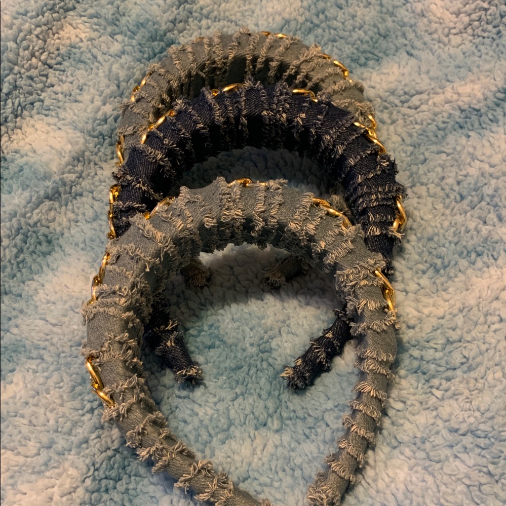 Denim Hair Accessories Set - Blue And Gold